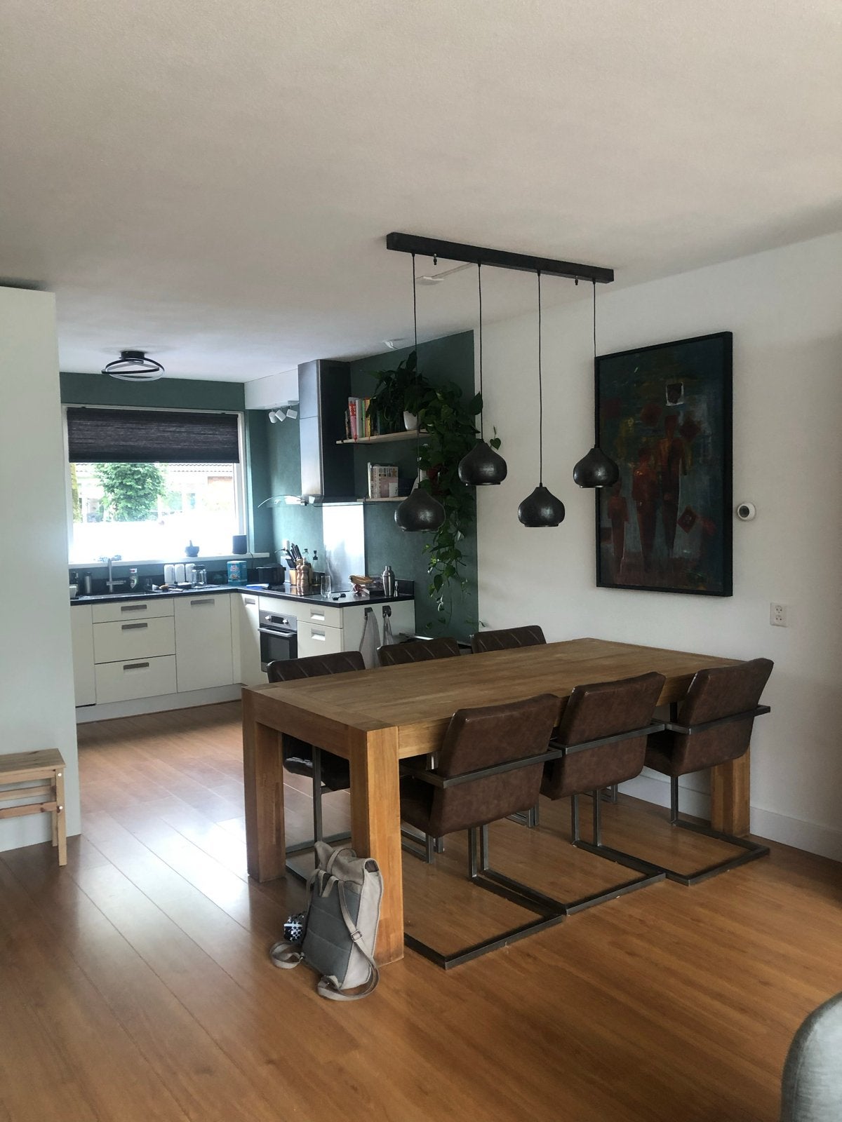 Ruime eettafel 200x100 cm met onbehandeld eiken blad, Huis en Inrichting, Tafels | Eettafels, Ophalen, Gebruikt, 100 tot 150 cm