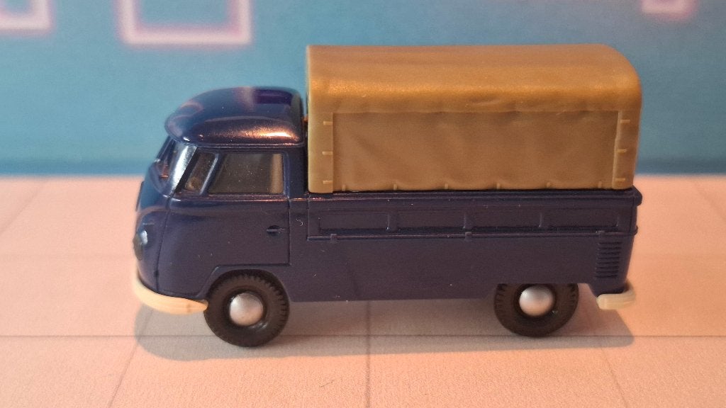 Brekina 1:87 Volkswagen T1b Pick-up met huif blauw, Ophalen of Verzenden, Gebruikt, Auto, Brekina