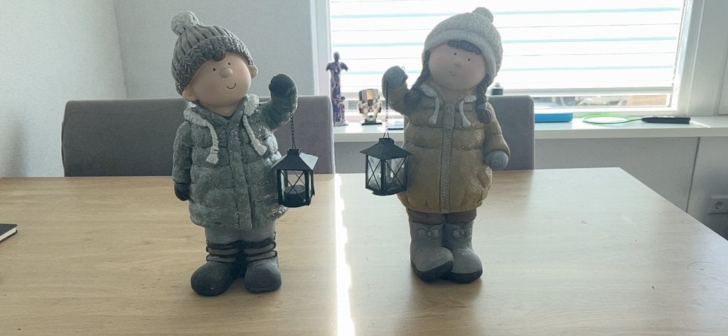 beelden XL Set Winterkinderen  met lantaarn kerst / winter, Ophalen, Zo goed als nieuw, Mens