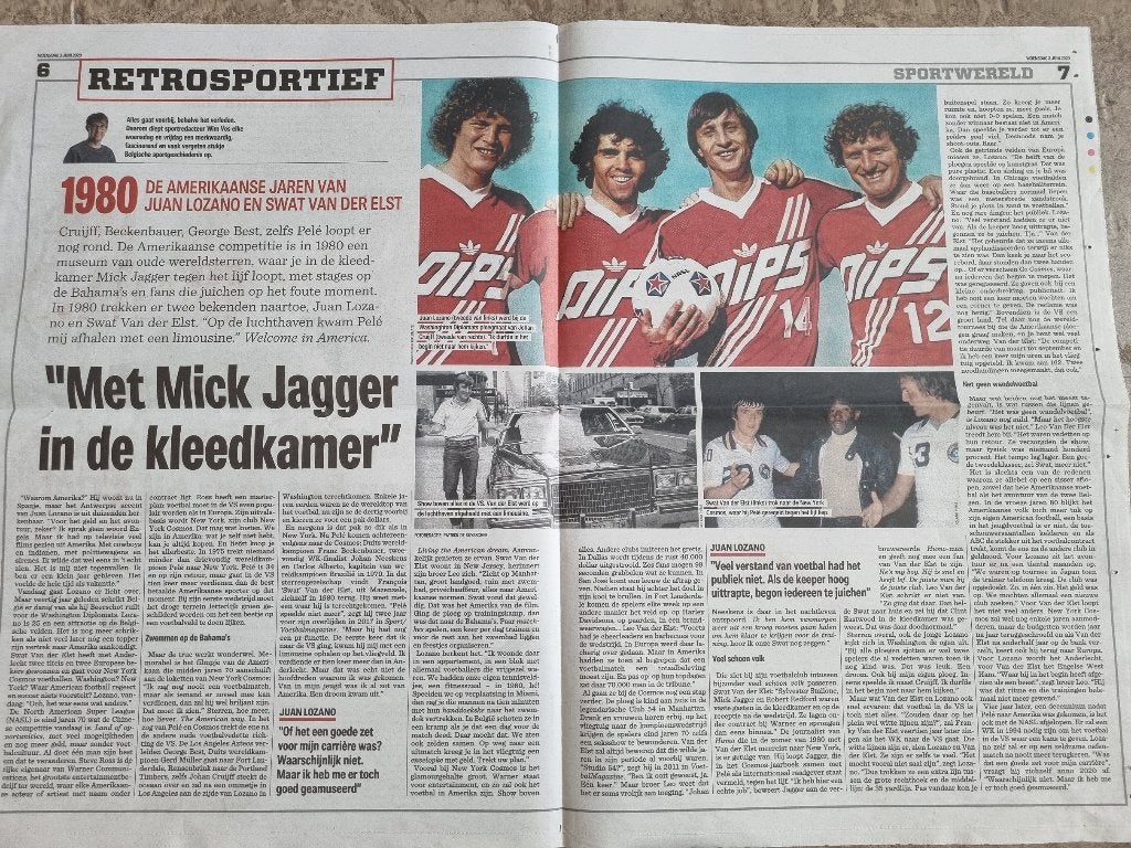 Terugblik voetbal Amerika met Cruijff, Pele en Mick Jagger, Ophalen of Verzenden, 1980 tot heden, Knipsel(s)
