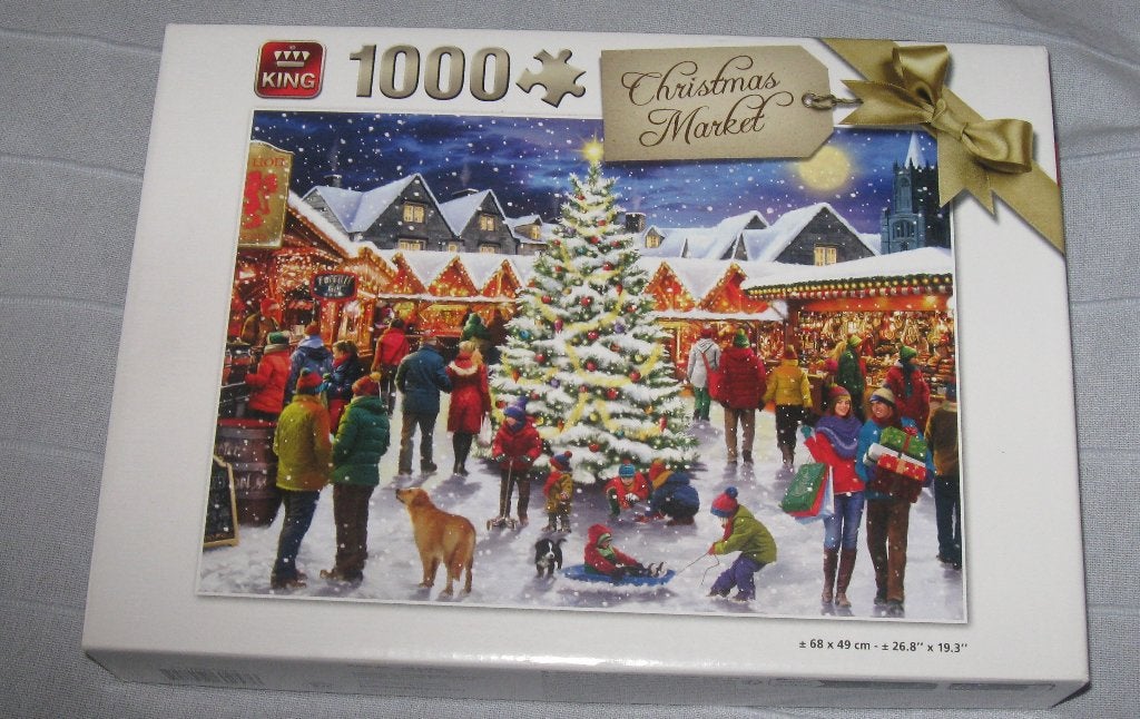 Puzzel 1000 stukjes. Kerstmarkt. Merk : King, Ophalen of Verzenden, 500 t/m 1500 stukjes, Gebruikt, Legpuzzel