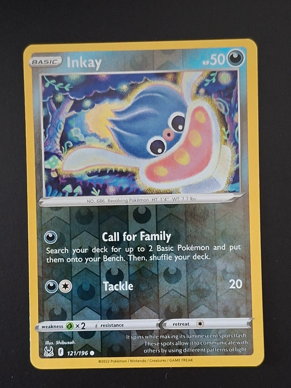 Inkay 121/196 Reverse Holo - Lost Origin Pokémon Kaart, Ophalen of Verzenden, Zo goed als nieuw, Losse kaart, Foil