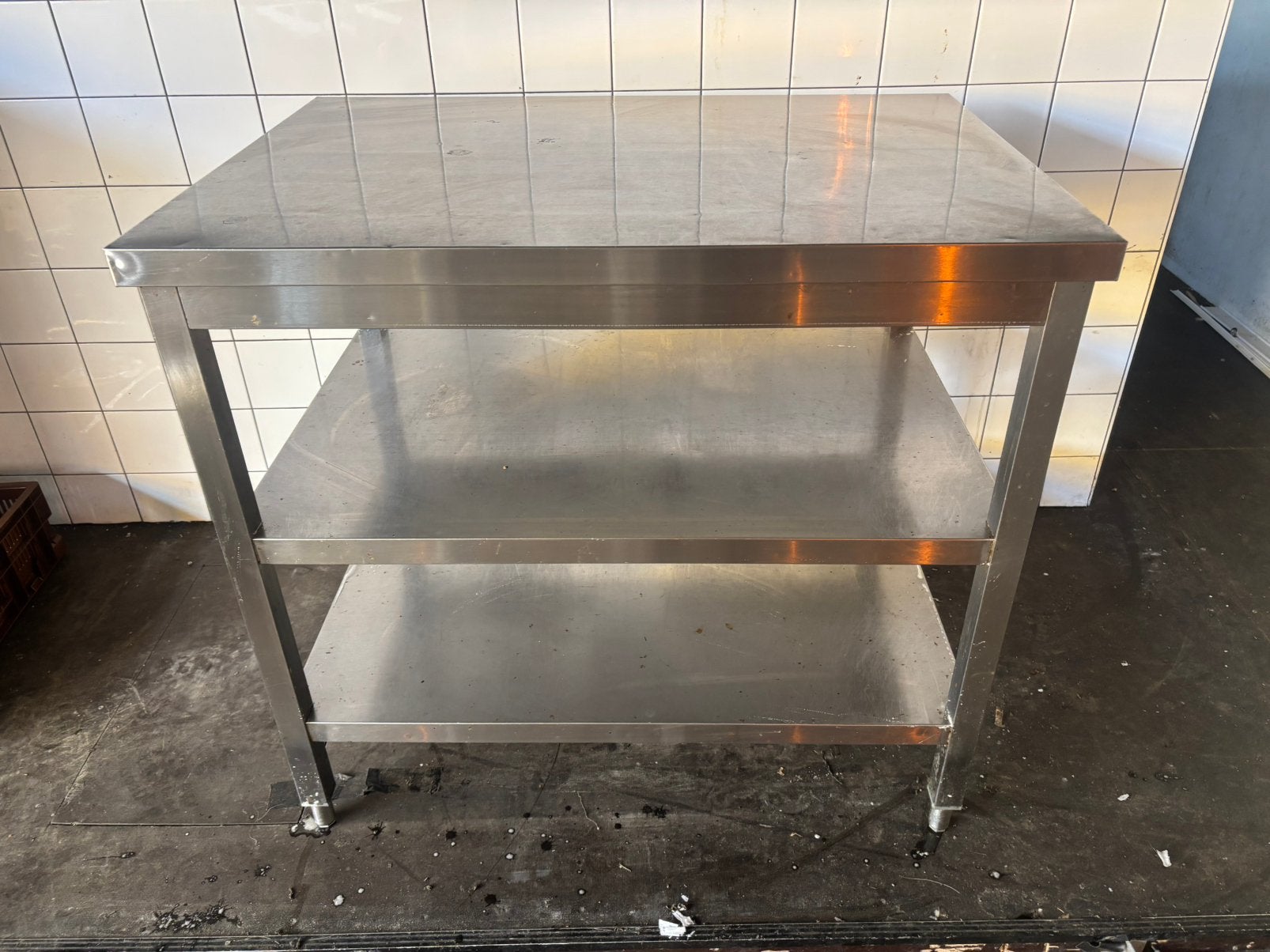 RVS horecatafel / werktafel – 100 x 70 cm – 3 plateaus, Ophalen, 50 tot 100 cm, Zo goed als nieuw, Minder dan 100 cm