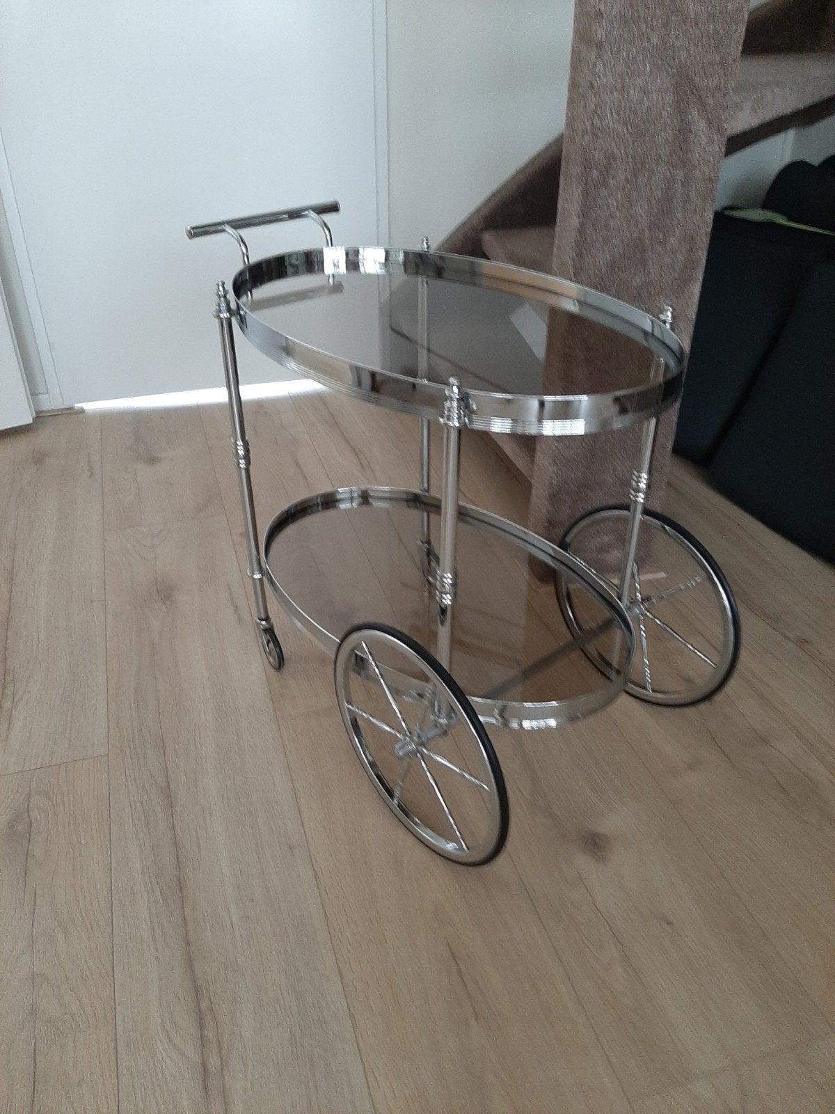 Schitterende chromen serveerwagen, Ophalen, Zo goed als nieuw, 75 cm of meer, 60 cm of meer
