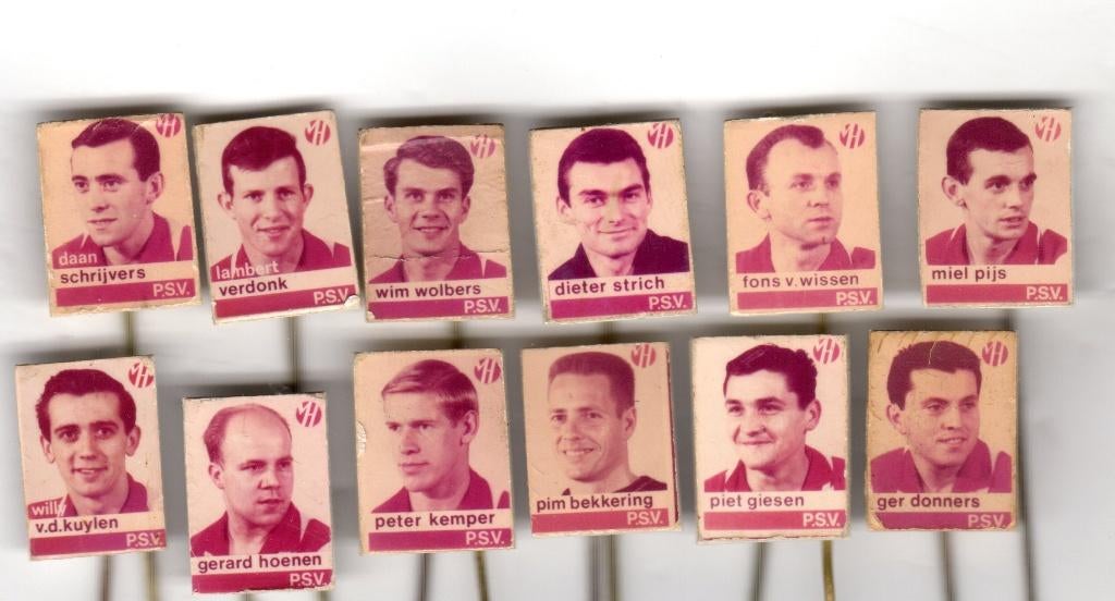 12 speldjes VAN HOUTEN VOETBAL PSV VAN DER KUYLEN SCHRIJVERS, Ophalen of Verzenden, Gebruikt, Overige onderwerpen
