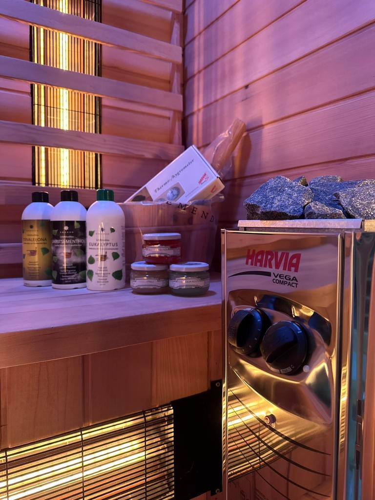 COMBI SAUNA INFRAROOD MET OPGIETKACHEL GRATIS BEZORGD! 🚚, Sport en Fitness, Sauna, Ophalen of Verzenden, Zo goed als nieuw, Fins of Traditioneel