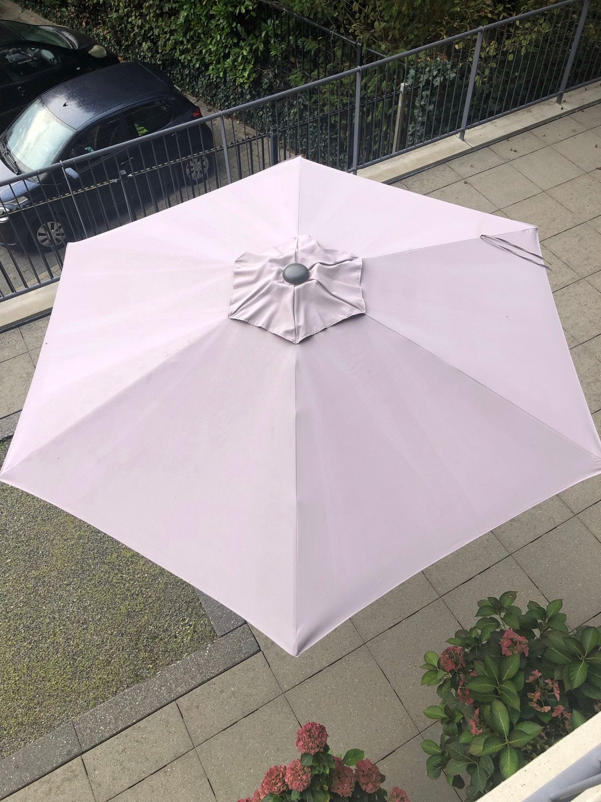 4SO parasol taupe diameter 3,50 (zonder voet), Ophalen, Gebruikt, 3 tot 4 meter, Stokparasol