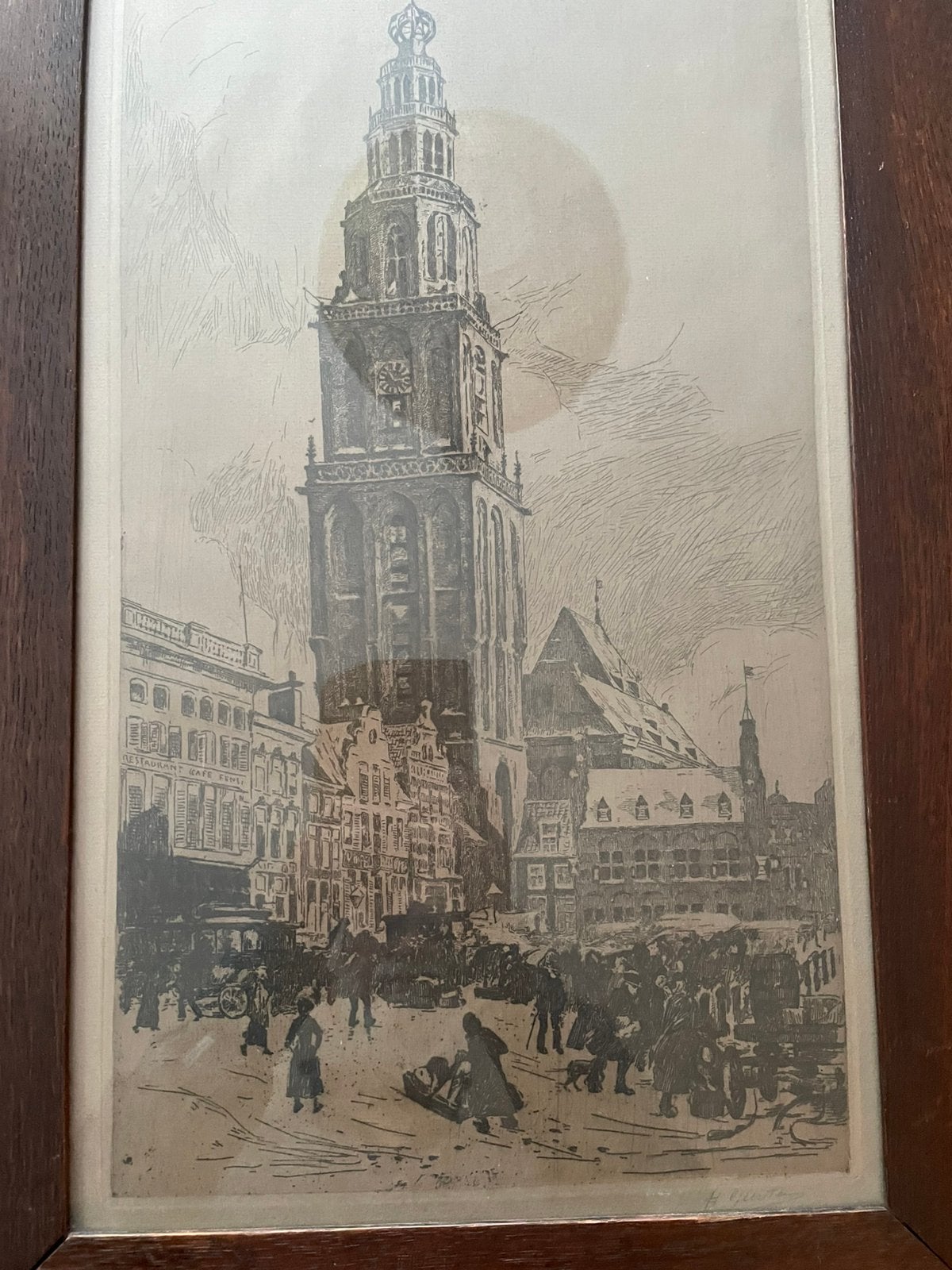 Ets Henri Geertsen - Grote Markt Groningen (ca 1920), Antiek en Kunst, Ophalen of Verzenden