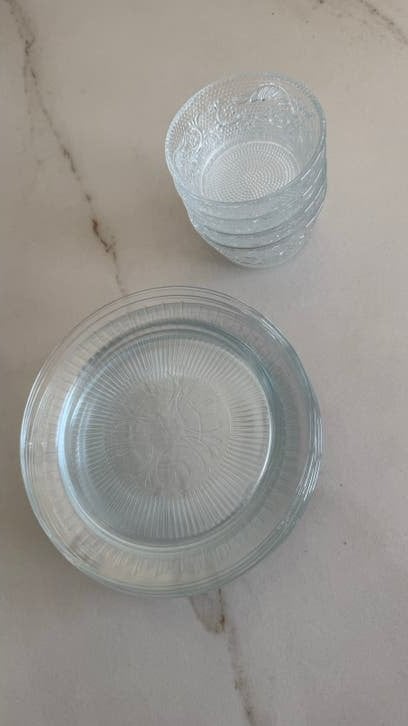 Glazen ontbijtborden en schaaltjes, Ophalen, Bord(en), Overige stijlen, Glas