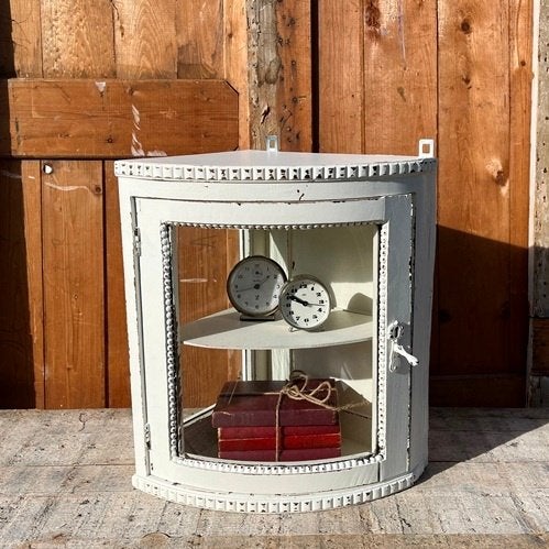 Vitrine kastje wit sier hoek pronk kast 45 cm hoog, Ophalen, Minder dan 50 cm, Eikenhout, Brocante. landelijk