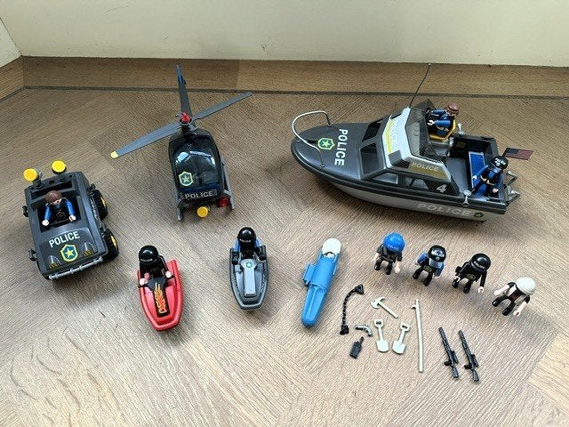 Playmobil Mega Politieset 9043: Boot Helikopter Motor Jetski, Gebruikt, Complete set, Ophalen of Verzenden, City action