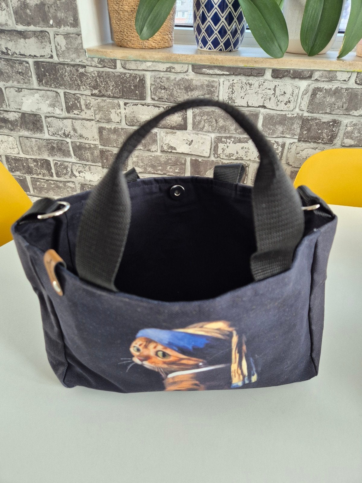 Leuke schoudertas met kattenprint - Meisje met de Parel, Ophalen of Verzenden, Nieuw, Zwart, Schoudertasje