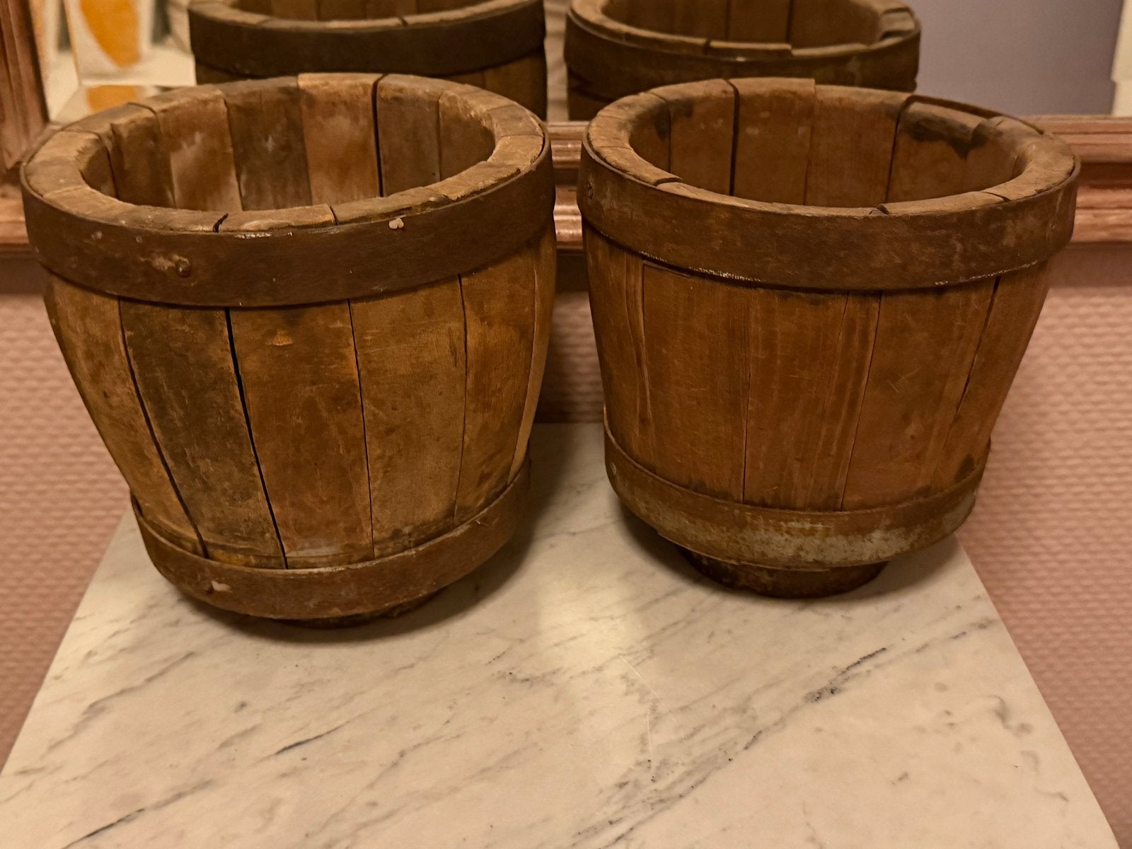 Set van 2 vintage houten Kaasmallen / Bloempotten, Antiek en Kunst, Ophalen of Verzenden