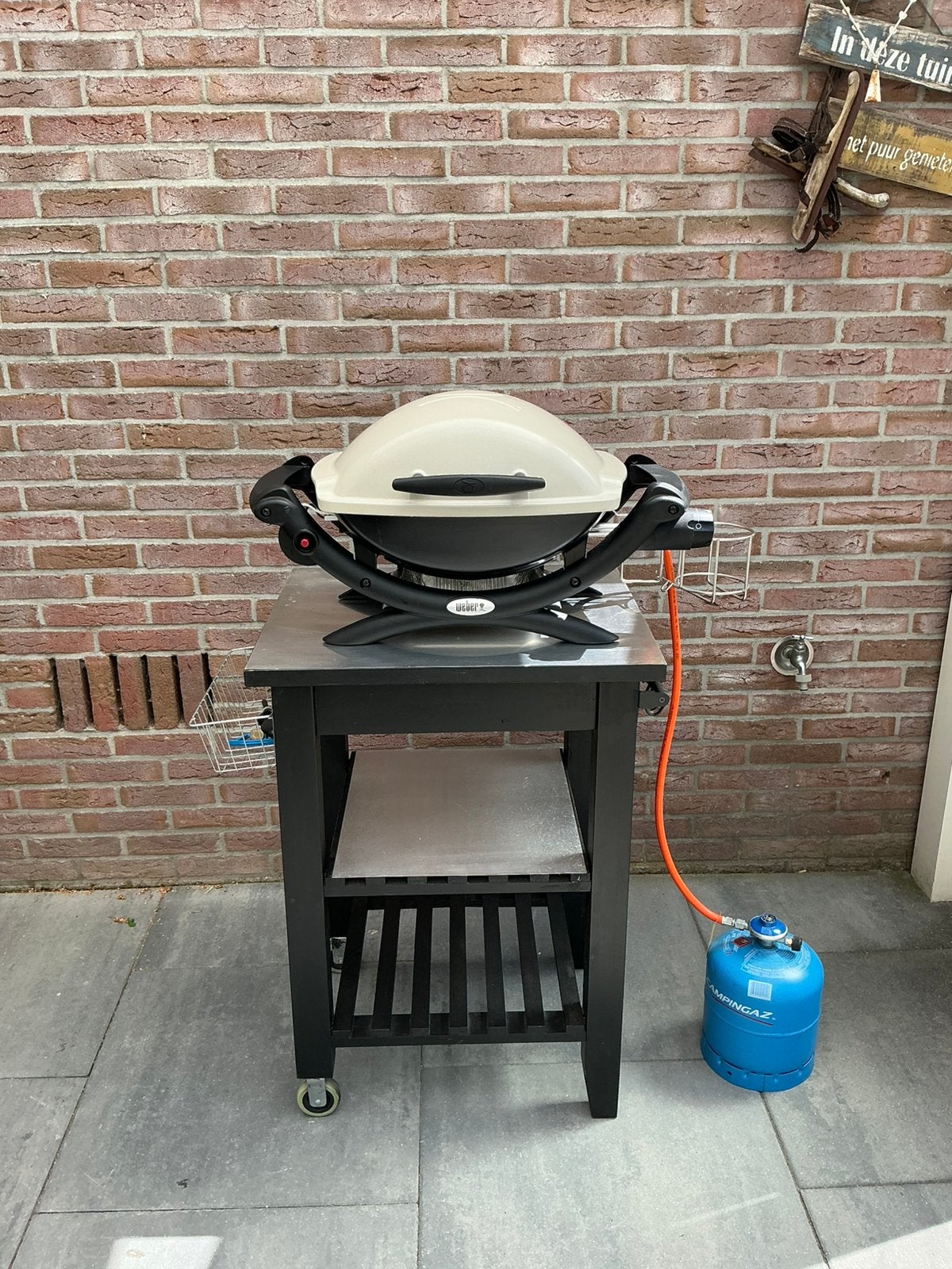 Weber gasbbq Q1000,  gasfles, nwe drukregelaar,  slang, hoes, Tuin en Terras, Ophalen, Gebruikt