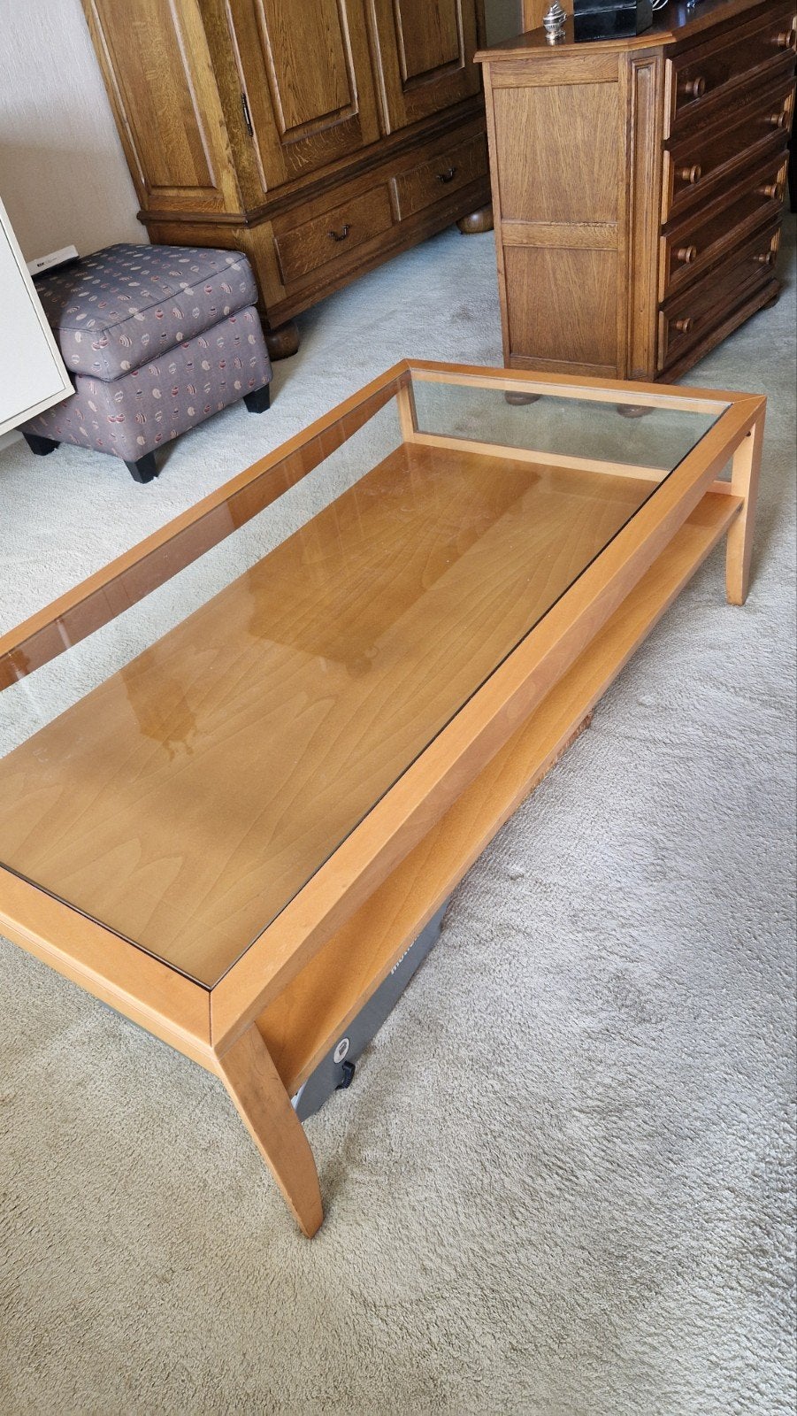 Koffietafel - Salontafel, hout en glas., Huis en Inrichting, Tafels | Salontafels, Ophalen, 100 tot 150 cm, 50 tot 100 cm, Glas