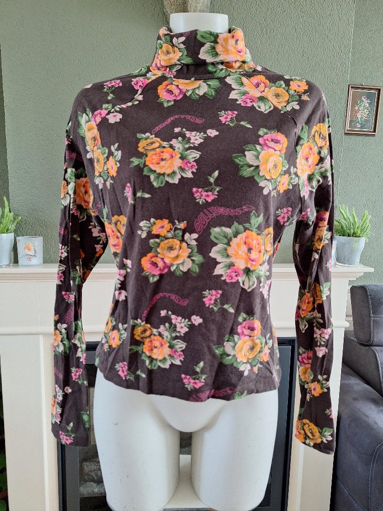 Collusion bruine col trui bloemen 44 L longsleeve, Kleding | Dames, Verzenden, Maat 42/44 (L), Zo goed als nieuw, Bruin