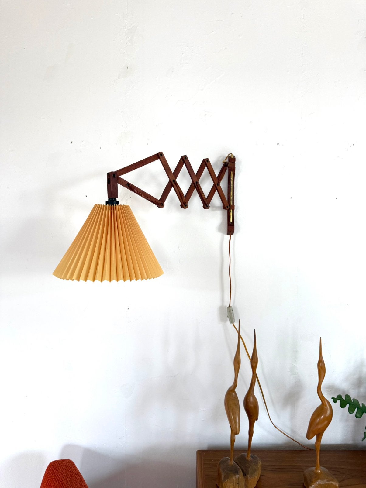 Vintage Deense teakhouten schaarlamp ‘60, Bruin, Hout, Zo goed als nieuw, Nvt