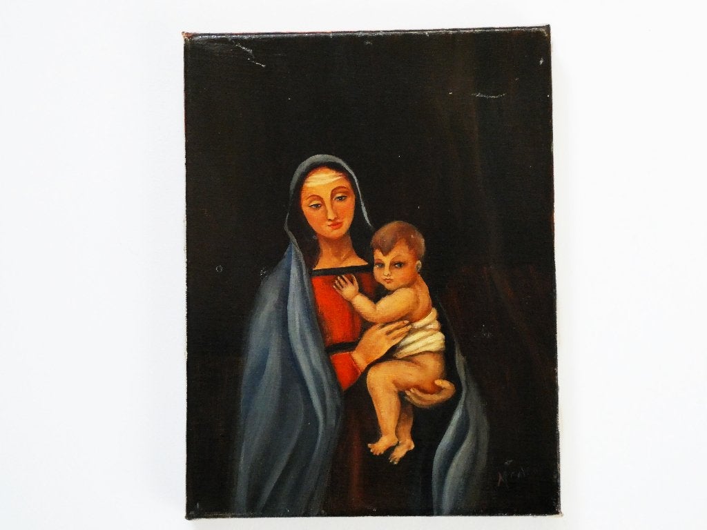 Icoon van Maria met kindje Jezus, handgeschilderd gesign., Ophalen of Verzenden