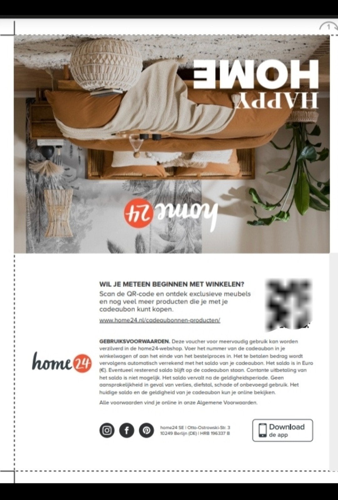 Home24 bon, Eén persoon, Cadeaubon