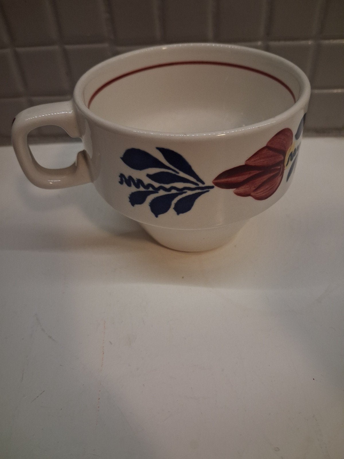 4 Boerenbont koffiekopjes - Landelijke stijl, Ophalen, Gebruikt, Keramiek, Landelijk/Boerenbont