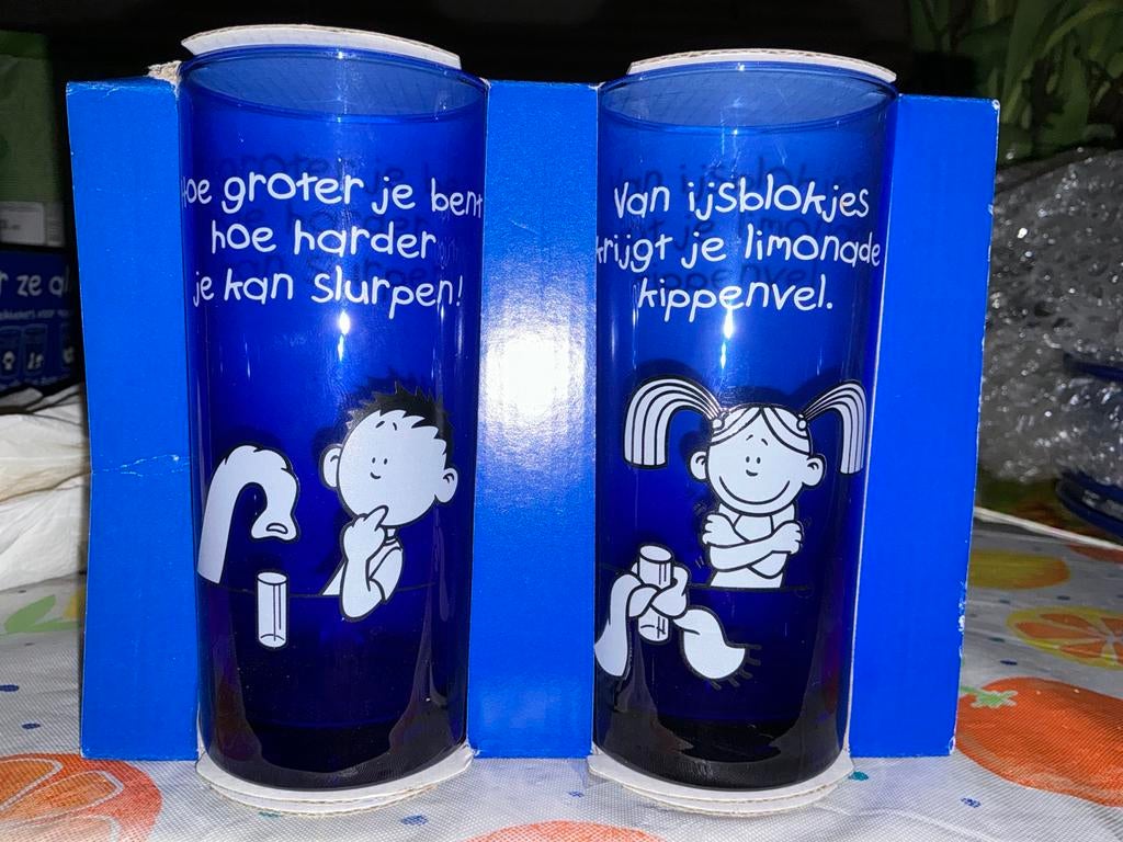 2 Blue Band glazen (2001) - ongebruikt, Nieuw, Ophalen of Verzenden, Overige merken, Glas
