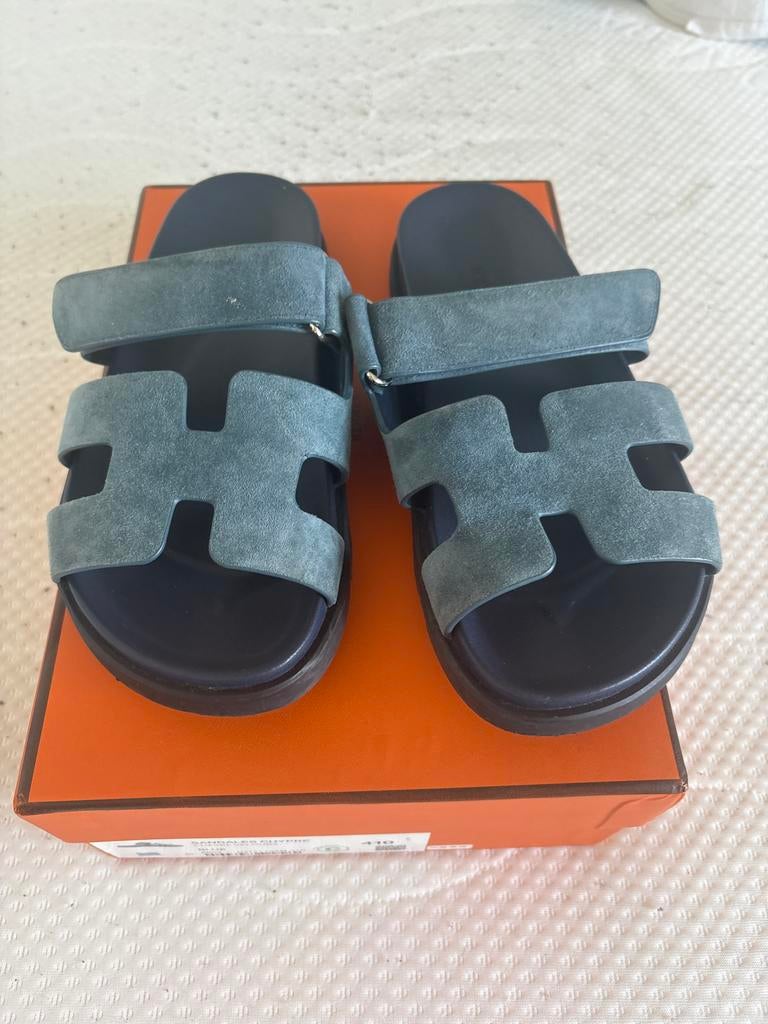 Hermès Chypre Sandalen Blauw Maat 41 (valt als 38/39), Ophalen, Zo goed als nieuw, Blauw, Sandalen of Muiltjes