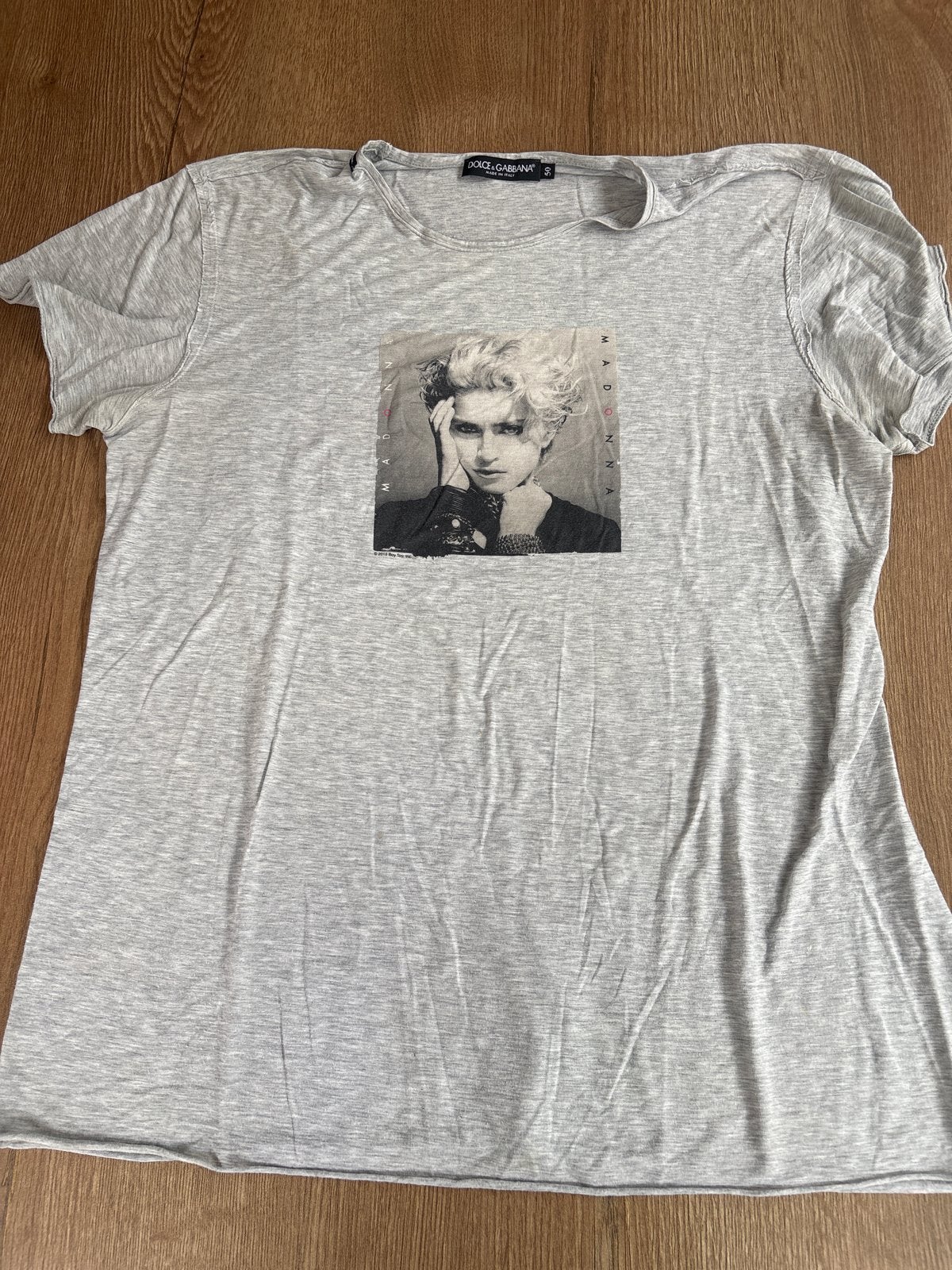 Vintage D&G x Madonna T-Shirt Grijs  | Y2K Graphic Tee, Verzenden, Gedragen, Maat 48/50 (M), Grijs