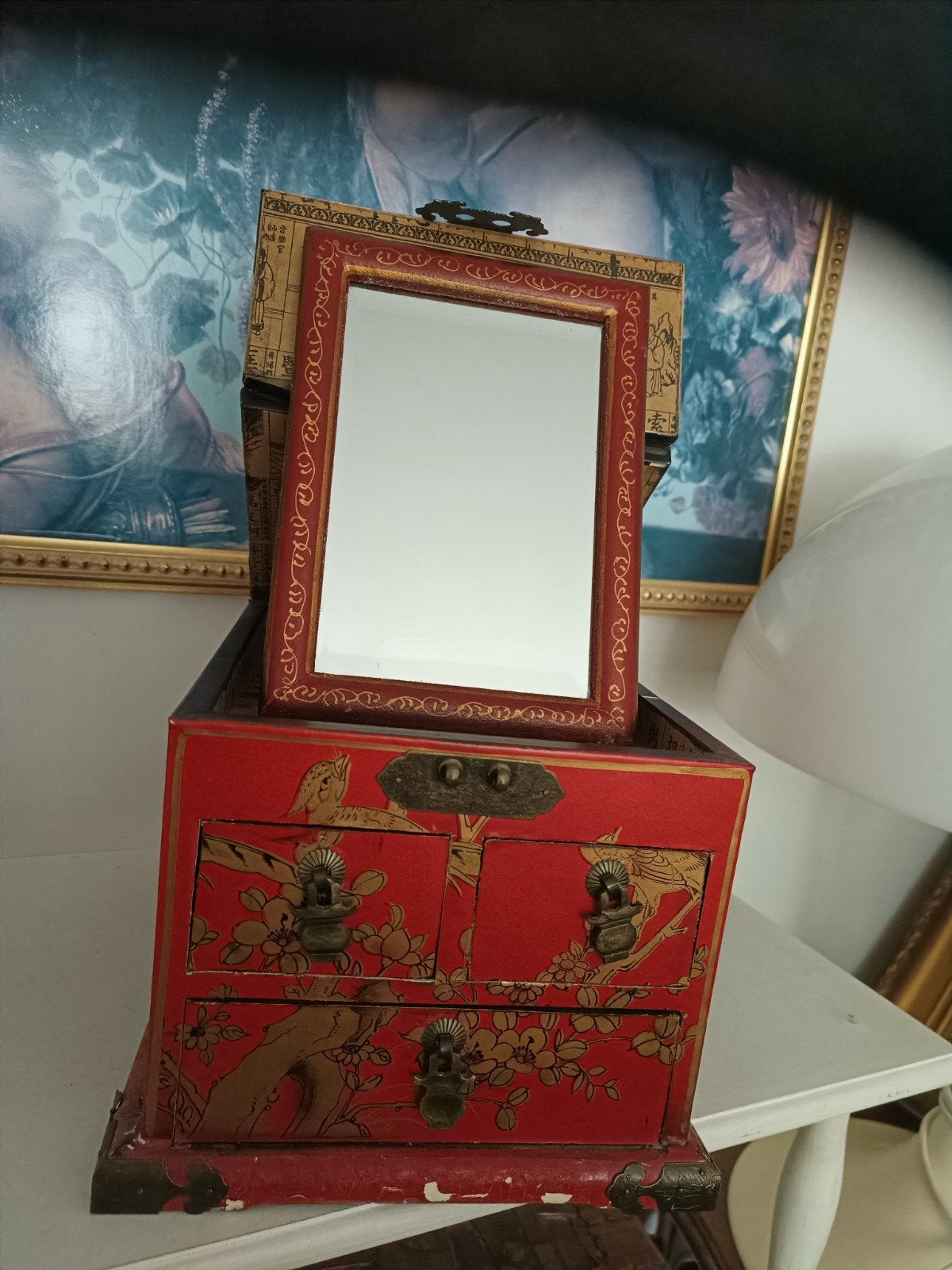 Antiek Chinees Make-up/Juwelen Kastje met Spiegel, Ophalen of Verzenden