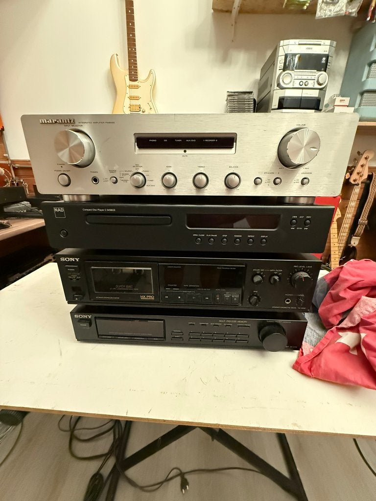 Marantz PM6002 Versterker met NAD CD-speler en Sony Tapedeck, Gebruikt, 60 tot 120 watt, Stereo, Ophalen