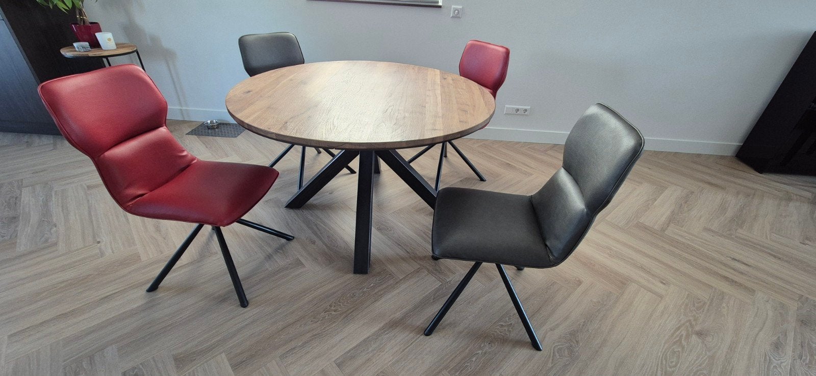 Eethoek Mangohout Industrieel 130 cm - Xooon, Rond, Industrieel, Ophalen, Overige houtsoorten
