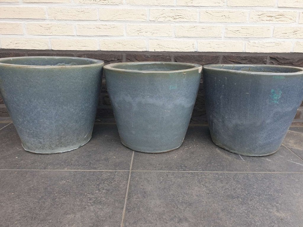 3x geglazuurde vorstbestendige ronde bloempot prachig blauw, Tuin en Terras, Bloempotten, Ophalen, Rond, Nieuw, Tuin