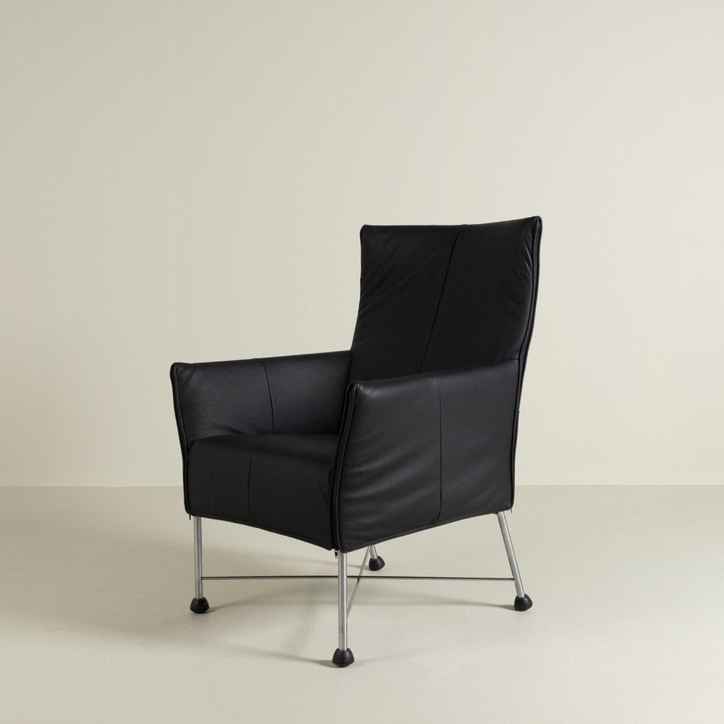 Montis Charly Fauteuil Zwart Leer - Aluminium (Op Doppen), Niet ingevuld, Zo goed als nieuw, Niet ingevuld, Niet ingevuld