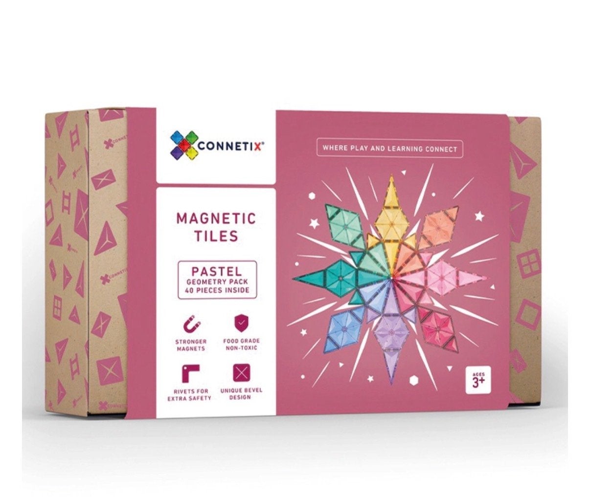 Connetix Magnetic Tiles Pastel Geometrie Pakket 40 Stuks, Kinderen en Baby's, Ophalen of Verzenden, Nieuw, Bouwen