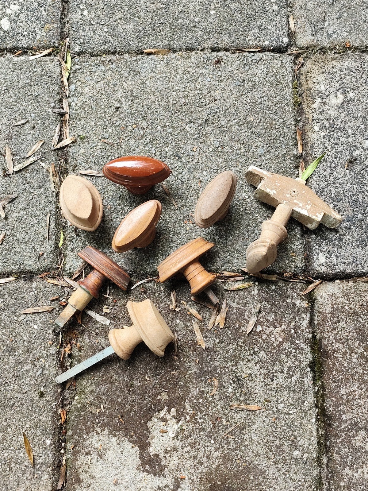 Set van 7 Vintage Houten Deurknoppen, Ophalen of Verzenden, Gebruikt, Overige materialen, Klink of Kruk