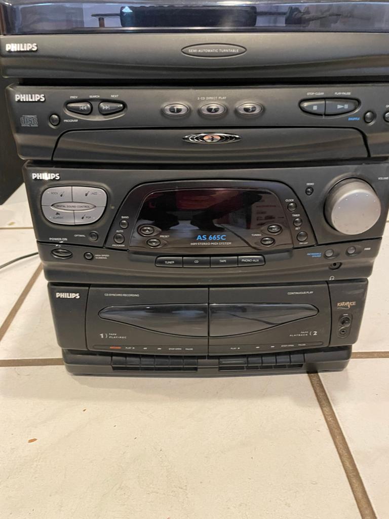 Philips AS665C Stereo Set met Platenspeler en Speakers, Philips, Gebruikt, Cassettedeck, Losse componenten