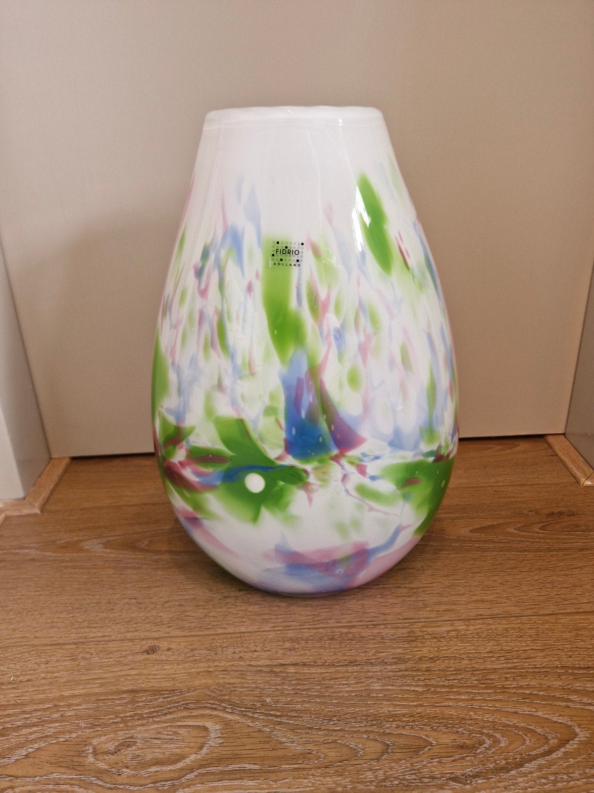 Fidrio Holland Glazen Vaas - Wit met Kleurrijke Spatten, Antiek en Kunst, Ophalen