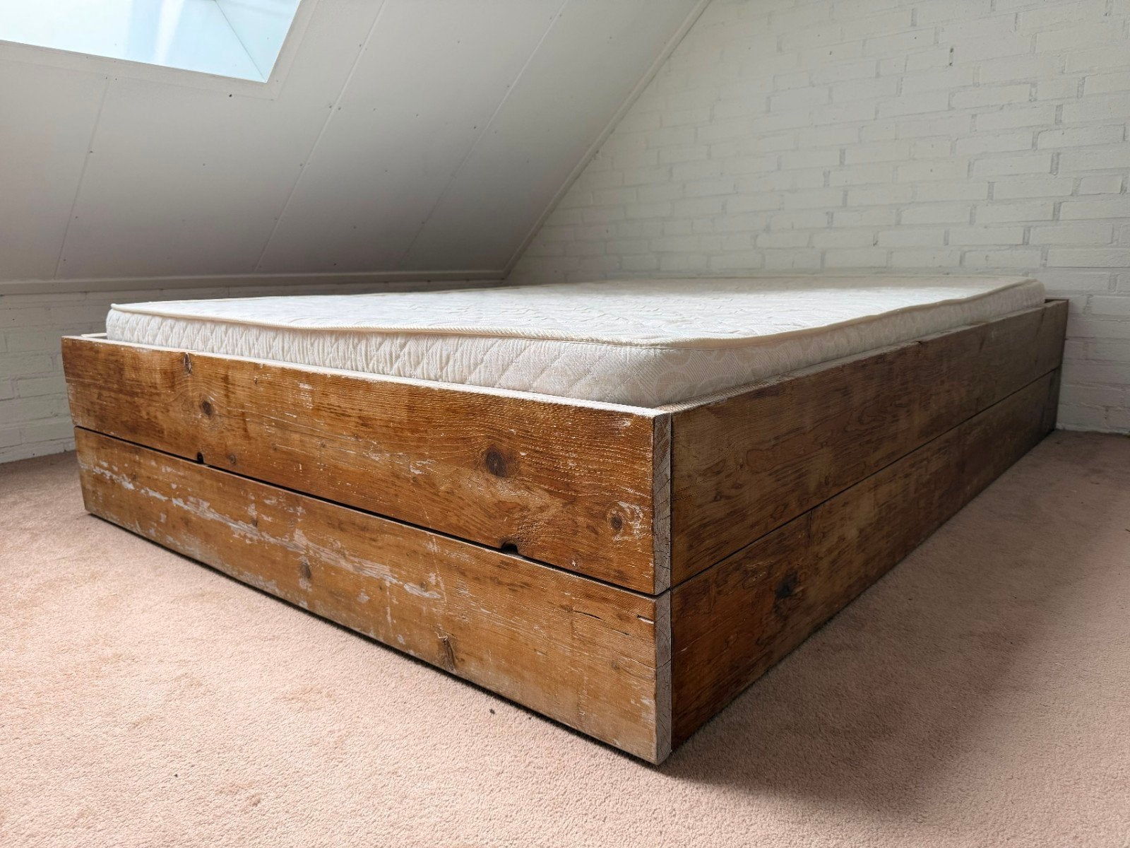 Houten bed 200x140 demontabel met matras en lattenbodem, Ophalen, Gebruikt, Tweepersoons, 140 cm