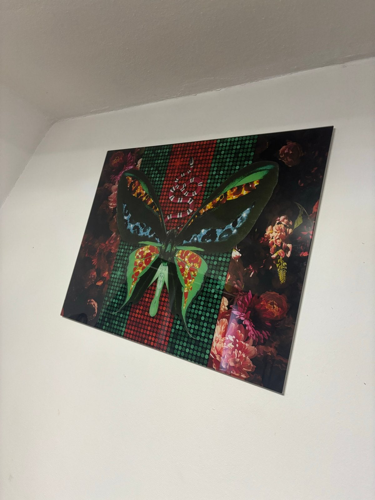 Gucci vlinder schilderij 60x80 cm met ophangsysteem, Huis en Inrichting, Ophalen, Zo goed als nieuw, Schilderij, 75 – 100