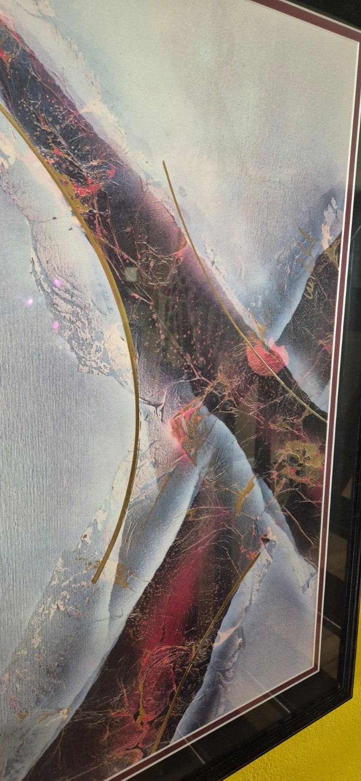 Abstract Schilderij Jaren '80 - Zwart, Paars, Goud, Ophalen