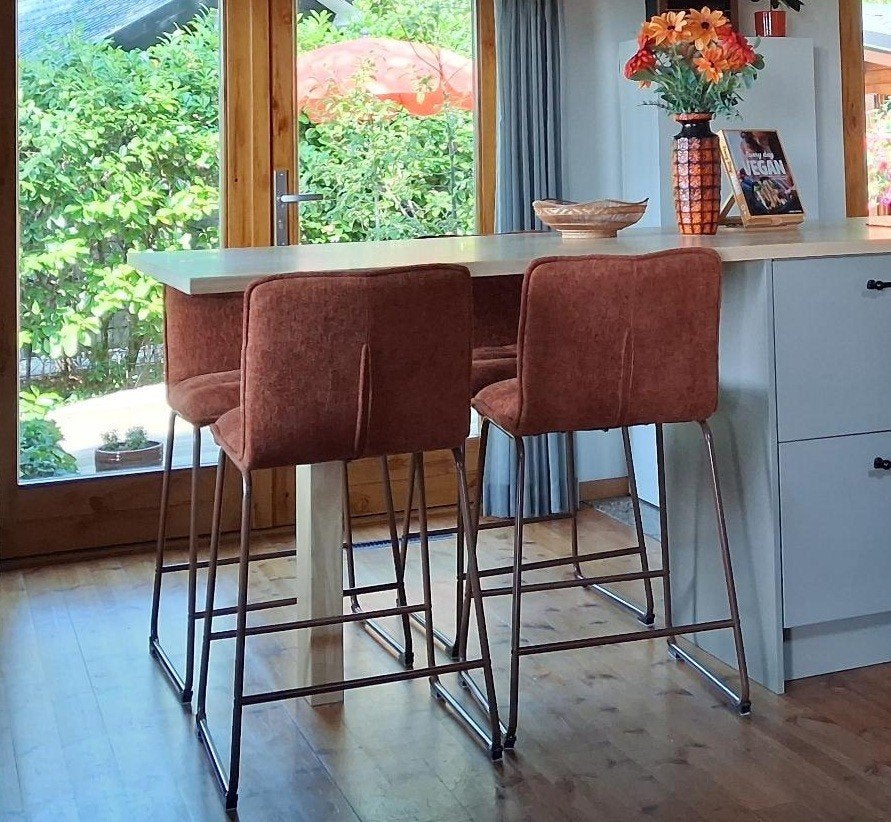 Barkrukken 4x Leenbakker model Stella - zgan, Ophalen, Zo goed als nieuw, 90 cm of meer, Metaal