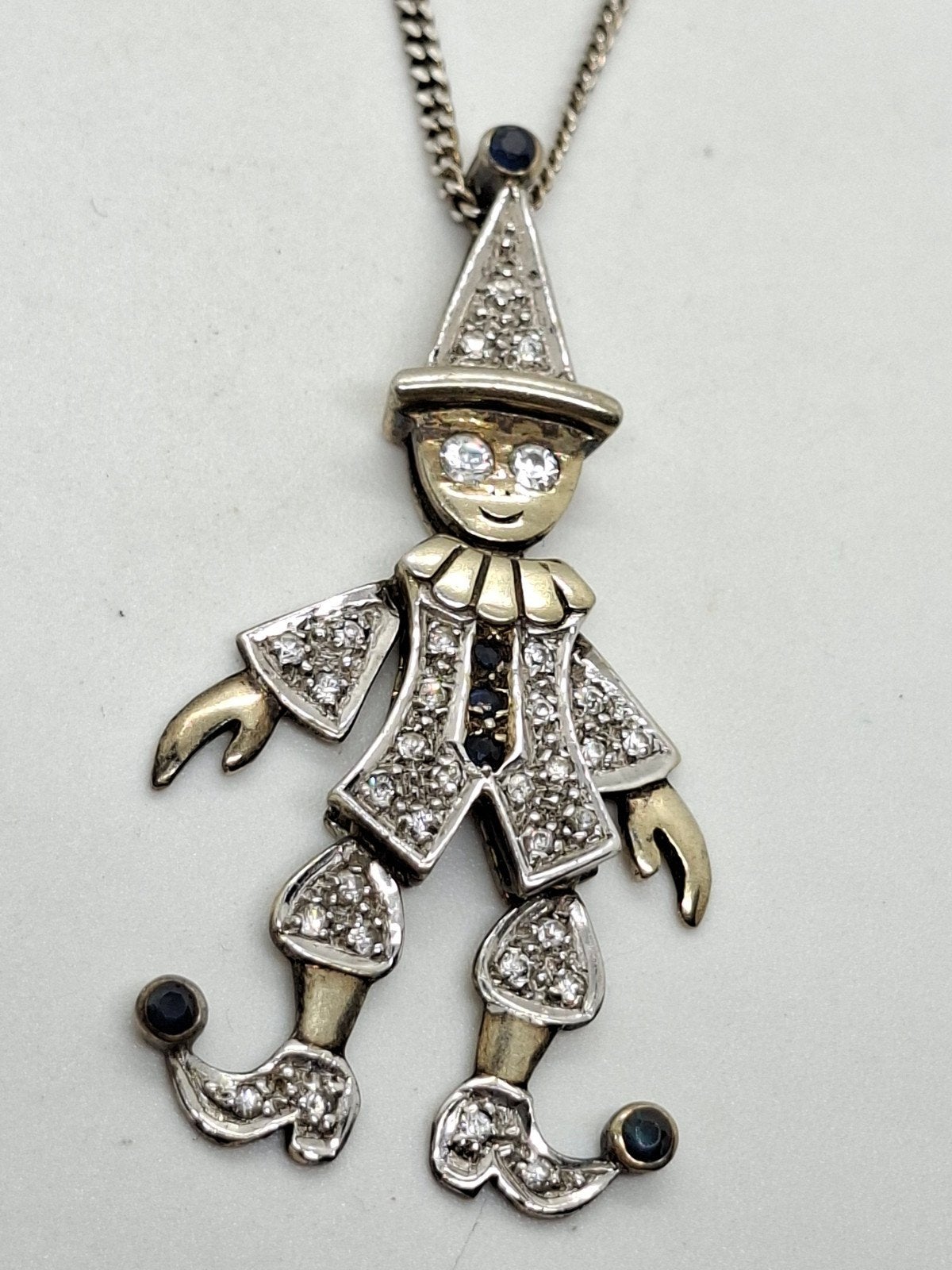 Vintage Zilveren Clown Hanger met Zirkonia's en Saffier, Ophalen of Verzenden, Zilver, Zilver, Met edelsteen