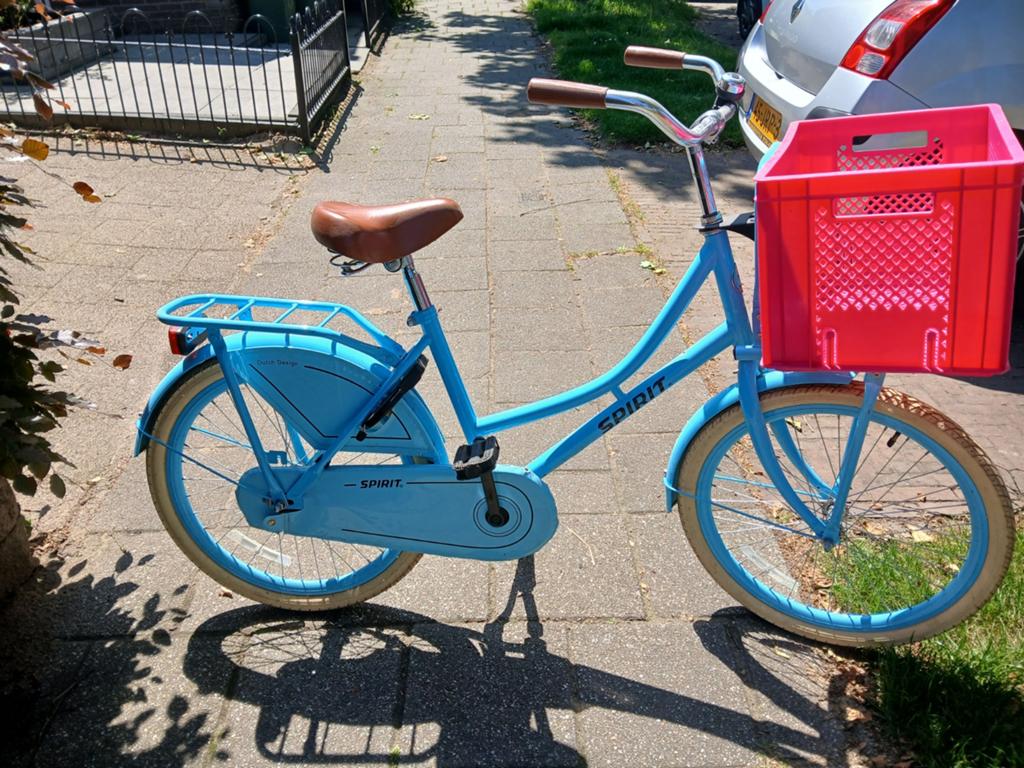 Spirit Meisjesfiets 24 inch - Lichtblauw met Roze Mand, Terugtraprem, Gebruikt, Minder dan 47 cm, Ophalen