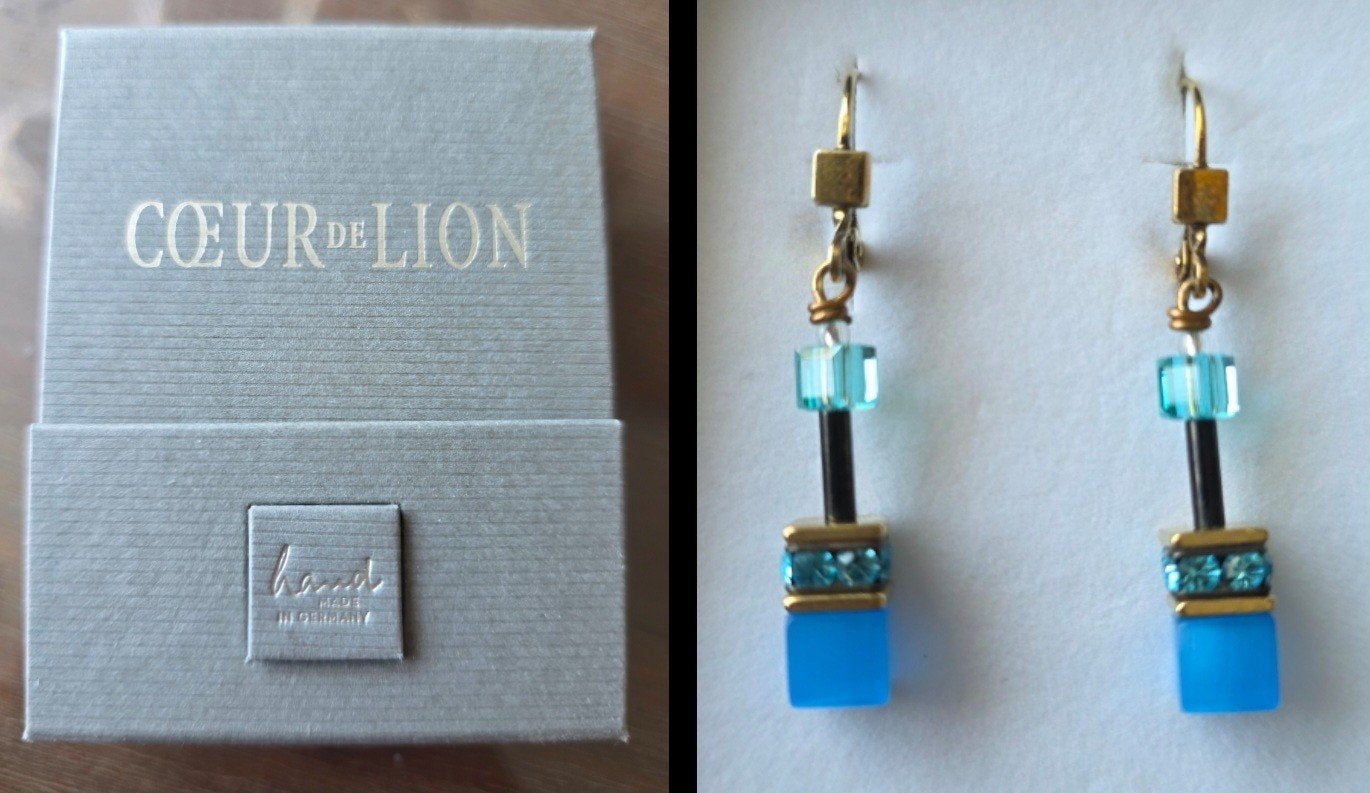 Coeur de Lion Oorbellen Blauw Goldplated, Met kristal, Overige materialen, Hangers, Blauw