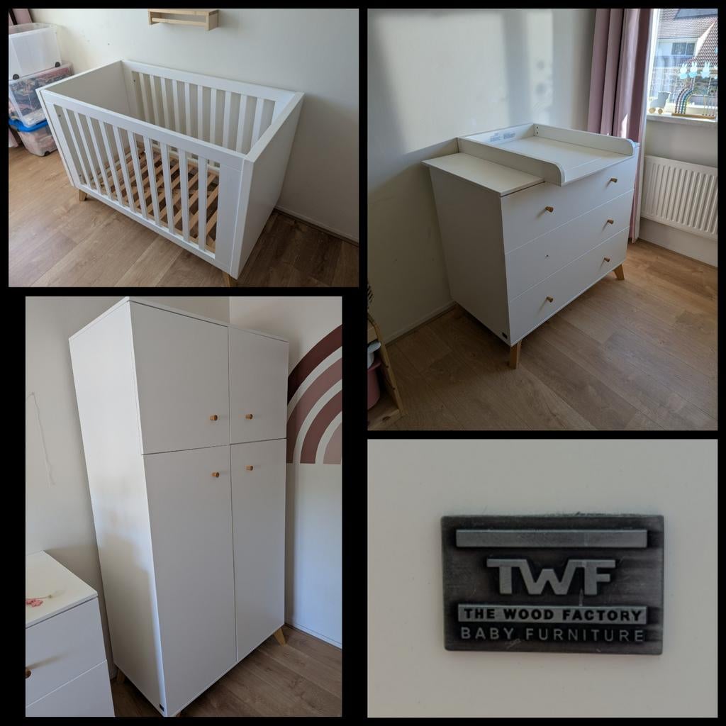 Complete babykamer TWF: ledikant, commode en kledingkast, Kinderen en Baby's, Kinderkamer | Complete kinderkamers, Ophalen, Gebruikt