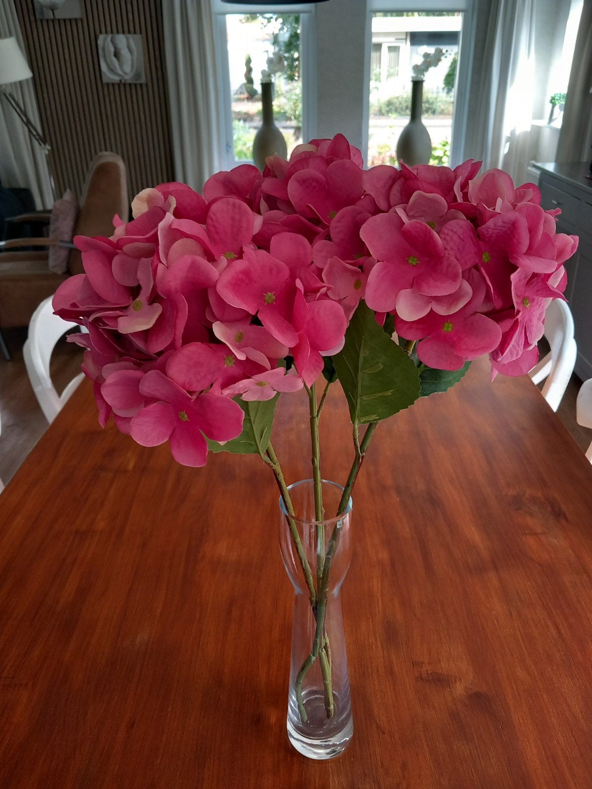 Nieuw! 3x hortensia kunst 55 cm, Huis en Inrichting, Ophalen of Verzenden, Nieuw, Kunstbloem, Roze