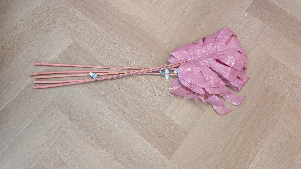 Silk-ka Roze Monster Bladeren – Set van 5 (Nieuw), Huis en Inrichting, Woonaccessoires | Kunstplanten en Kunstbloemen, Binnen