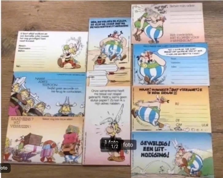 9 Asterix uitnodigingskaarten ontworpen door Uderzo., Ophalen of Verzenden, Asterix en Obelix, Zo goed als nieuw, Plaatje, Poster of Sticker