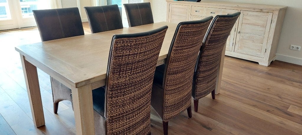 eettafel met stoelen, Ophalen, Teakhout, 50 tot 100 cm, Zo goed als nieuw