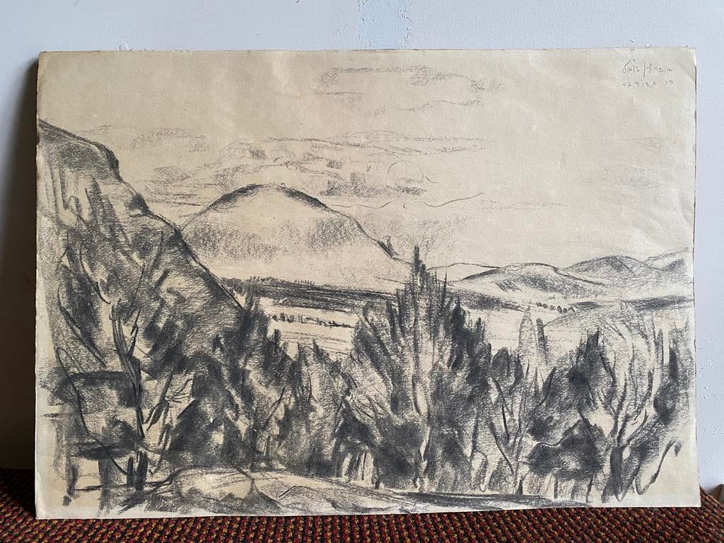 Esther Berlin-Joel, houtskooltekening Taborberg, 1947, Antiek en Kunst, Ophalen of Verzenden