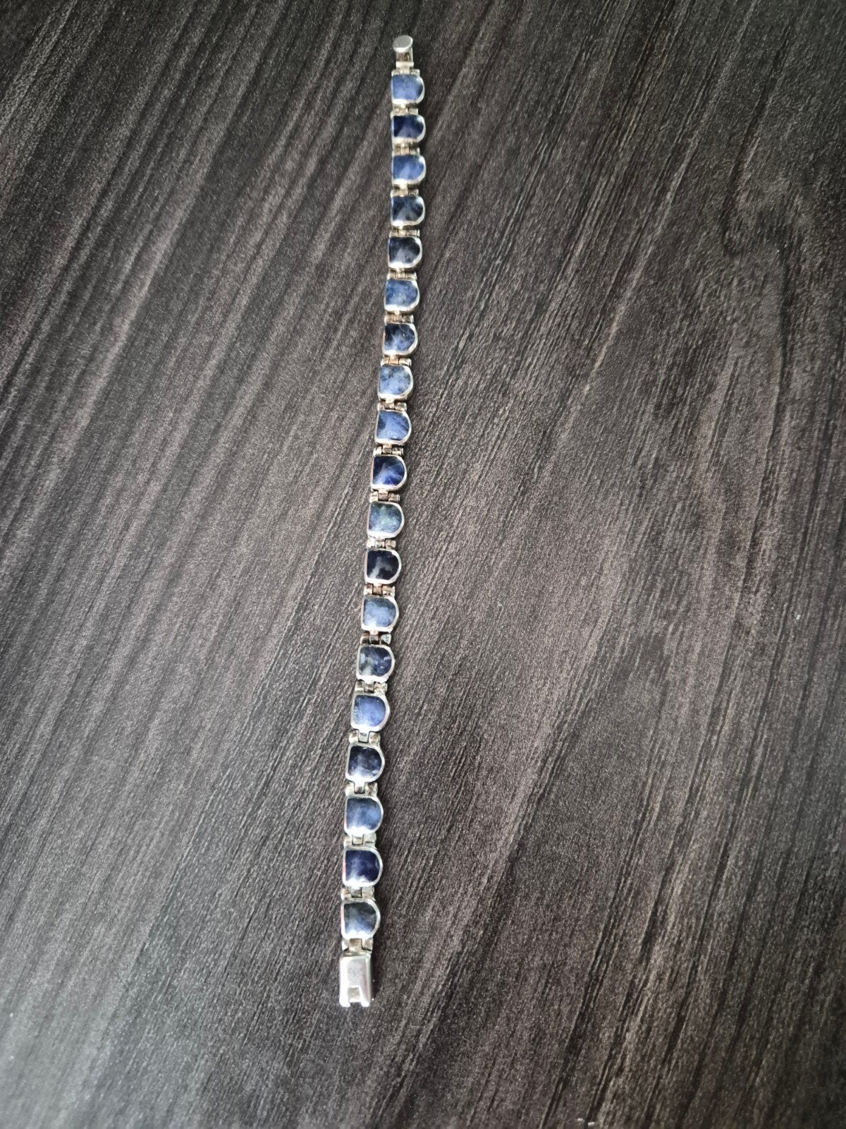 Zilveren Armband met Blauwe Steentjes, 950 MCK, 19cm, Gebruikt, Blauw, Ophalen of Verzenden, Met edelsteen